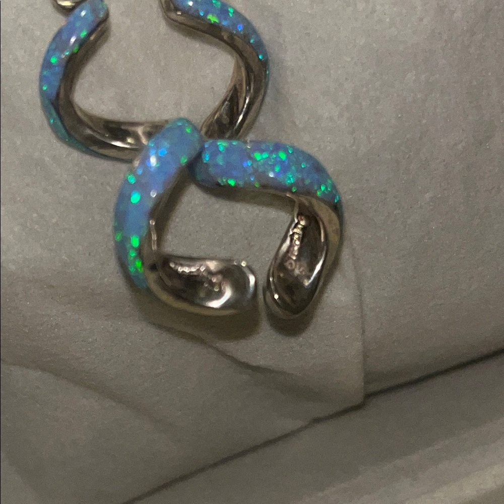 Dazzling Silver and Blue Swirl Earrings - Picture 6 of 8